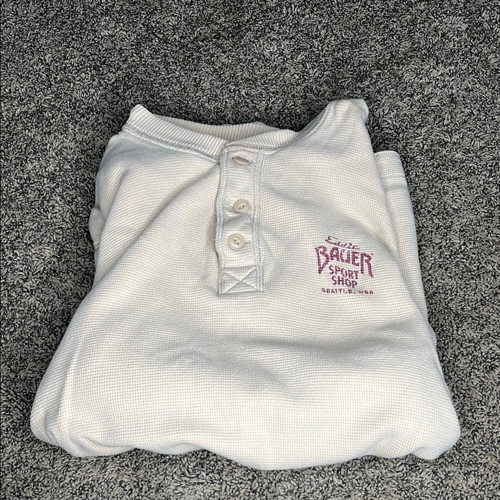 Eddie Bauer Cream Henley Shirt with Logo